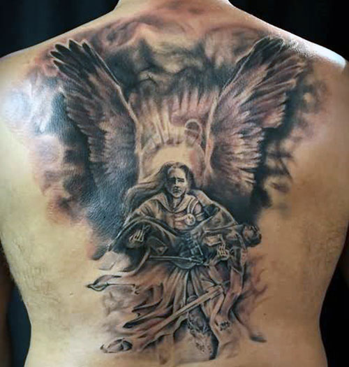 Cool Guardian Angel Back Tattoo