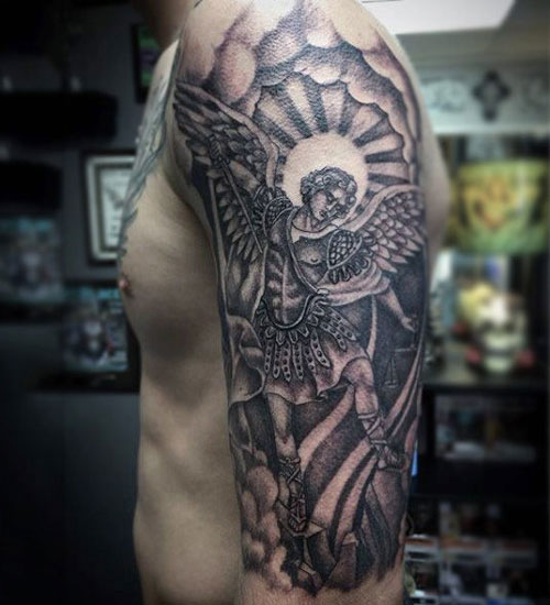 Cool Guardian Angel Upper Arm Tattoo