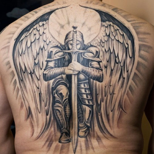 Amazing Warrior Guardian Angel Tattoo Designs For Guys