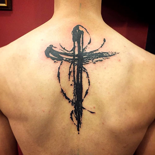 Simple Cross Back Tattoo