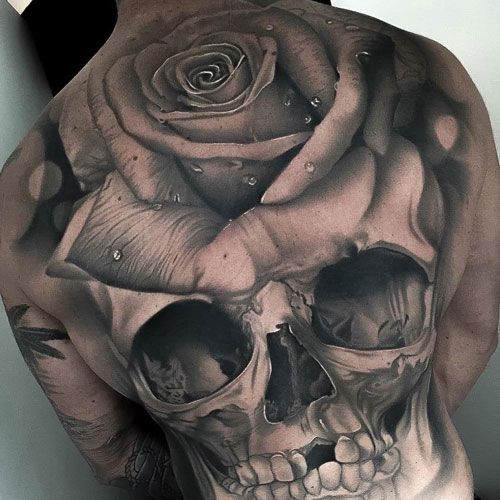 Skull and Rose Back Tattoo