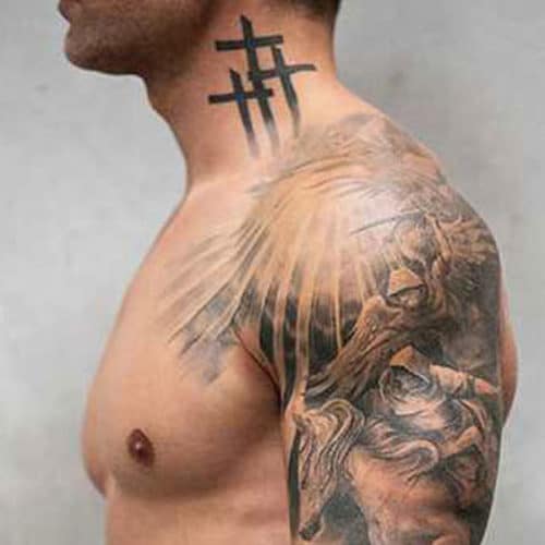Three Crosses Neck Tattoo