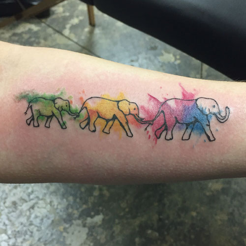 Colorful Line of Elephant Tattoo