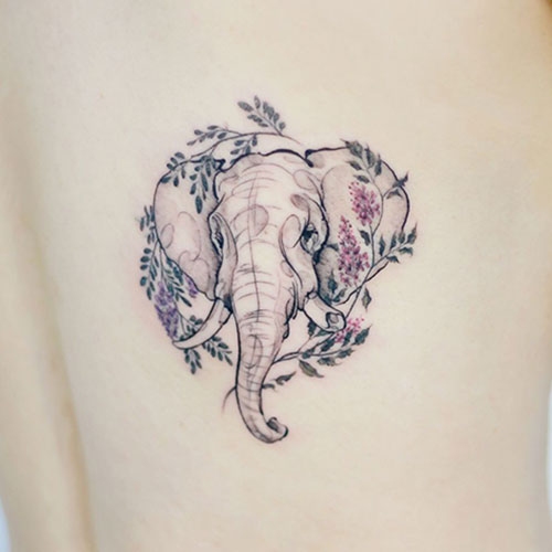 Small Feminine Elephant Flower Tattoo