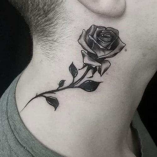Rose Side Neck Tattoos For Men