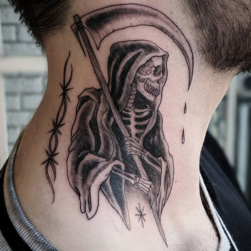 Grim Reaper Neck Tattoo