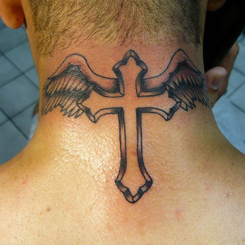 Cross on Back of Neck Tattoo
