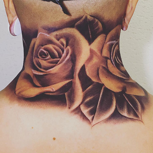 Rose Tattoo on Back of Neck
