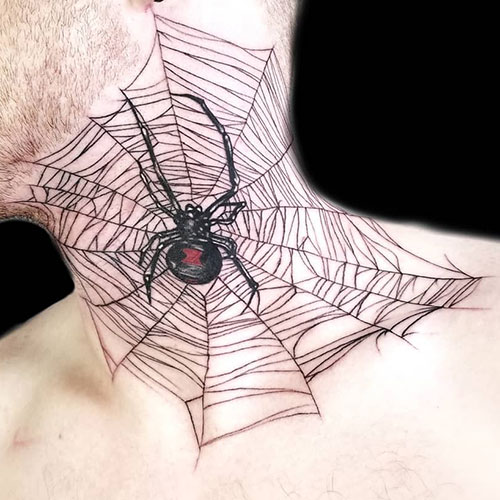 3D Spider Web Neck Tattoos For Men