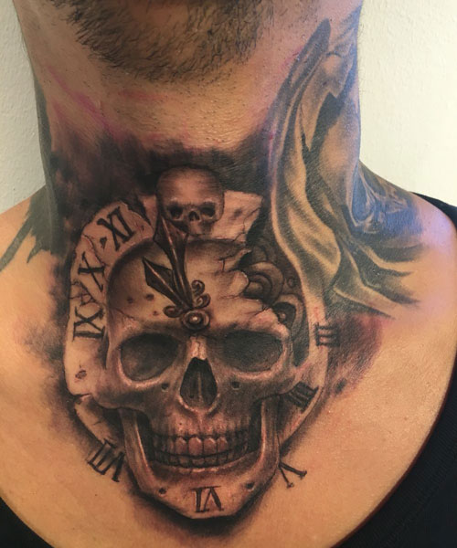 Skull Throat Tattoo