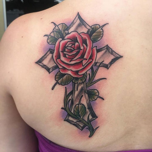 Cross and Rose Tattoo