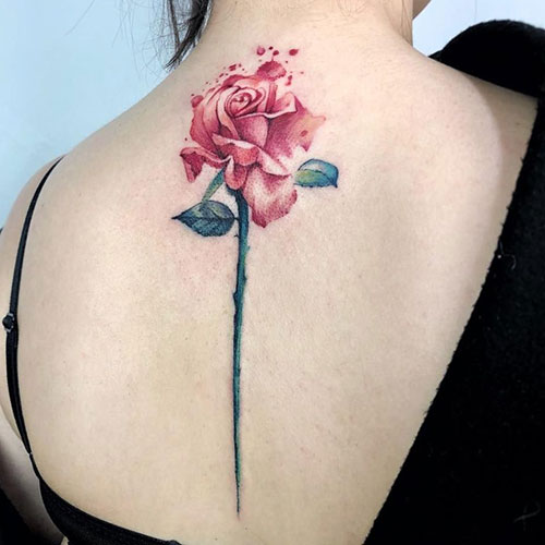 Watercolor Rose Back Tattoo