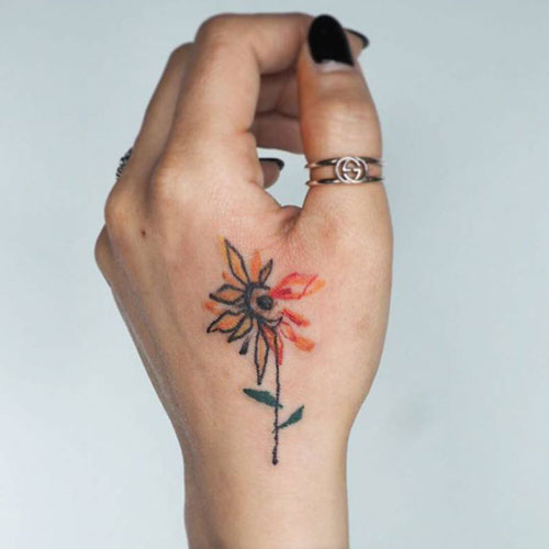 Simple Sunflower Hand Tattoo