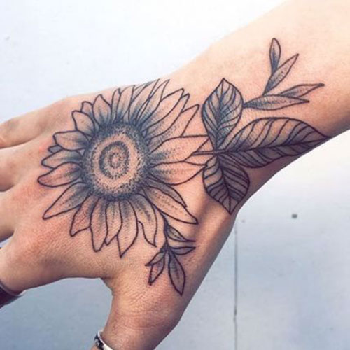 Big Sunflower Tattoo On Hand