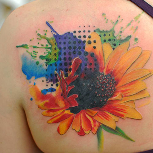 Abstract Watercolor Sunflower Tattoo