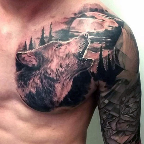 Best Wolf Chest Tattoos For Guys
