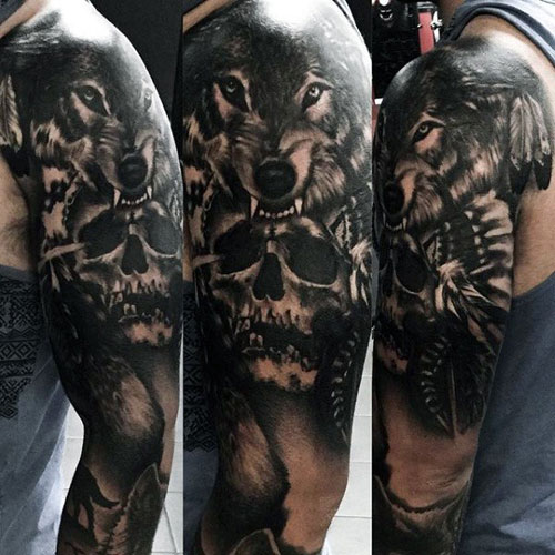 Best Wolf Full Sleeve Tattoo