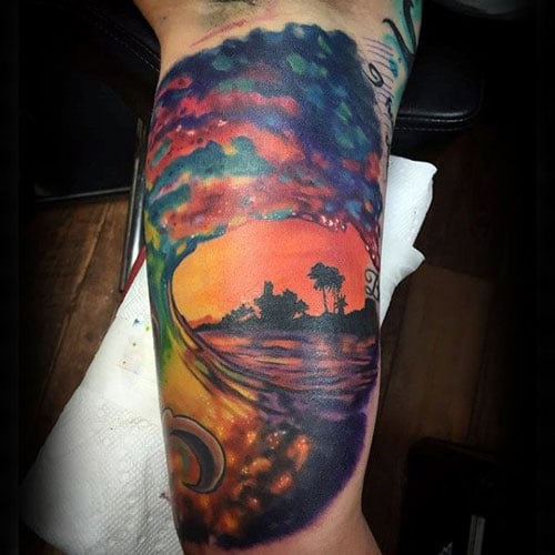 Watercolor Wave Inner Arm Tattoos