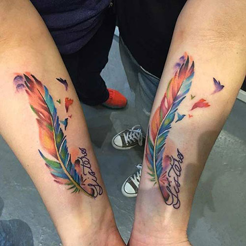 Beautiful Watercolor Sister Tattoos