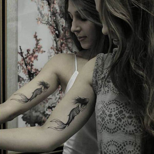 Cute Mermaid Arm Sister Tattoo Designs