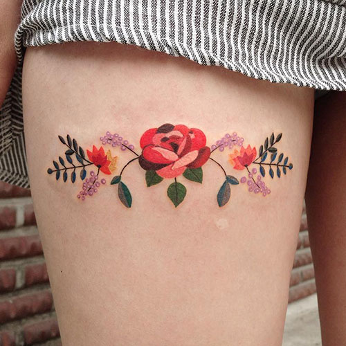Amazing Rose Flower Thigh Tattoos