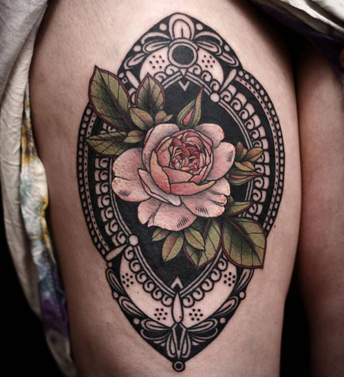 Cute Rose Thigh Tattoo Designs