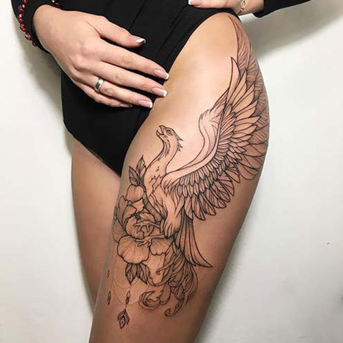 Phoenix Thigh Tattoo