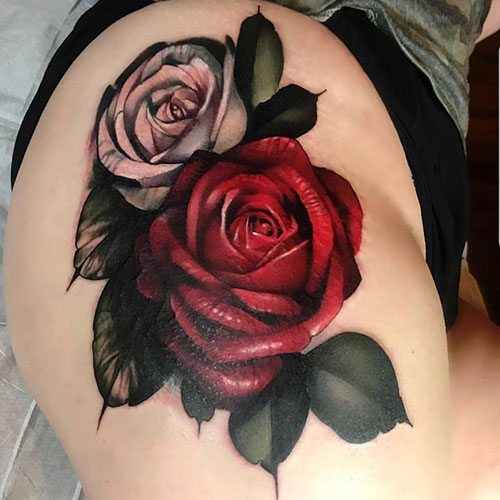 Rose Thigh Tattoo For Women