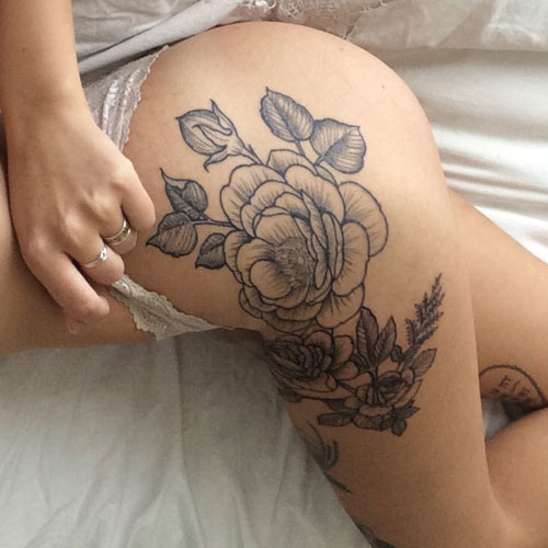 Floral Side Thigh Tattoo Ideas