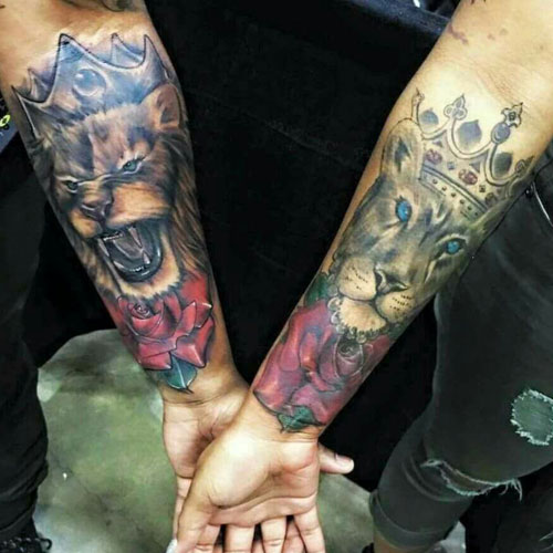 King and Queen Crown Lion Tattoos