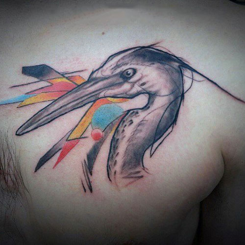 Heron Head Tattoo on Chest