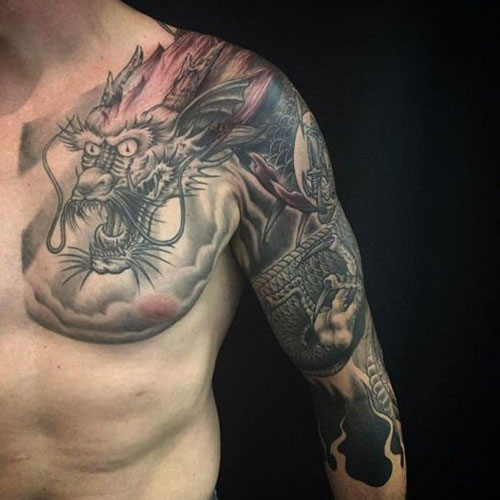 Awesome Arm, Chest Dragon Tattoo Designs For Men