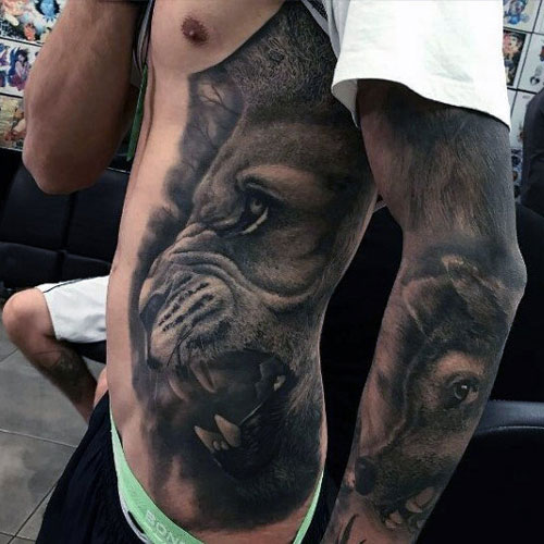Realistic Lion Rib Tattoos
