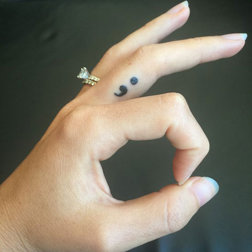 Semicolon Tattoo Designs on Finger