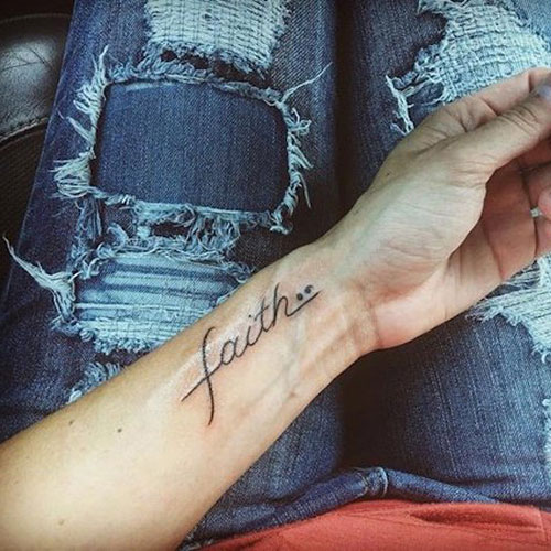 Faith Semicolon Tattoo on Wrist